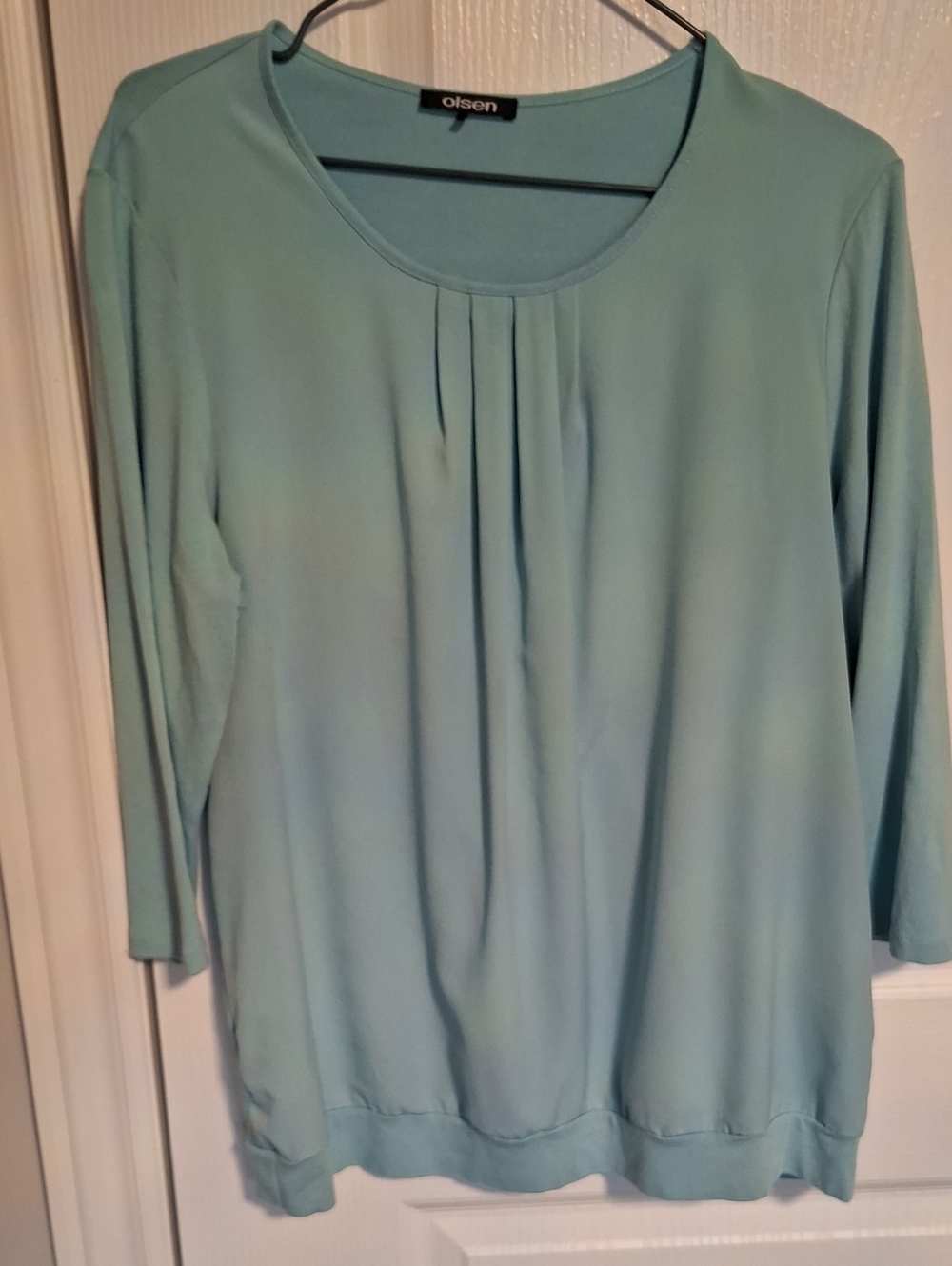 Women's Light Blue Pleated Scoop Neck Top